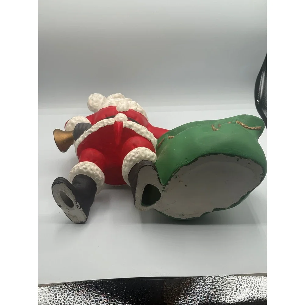 Vintage Ceramic Santa Claus Planter Figurine with Green Toy‎ Bag Candy Dish Red